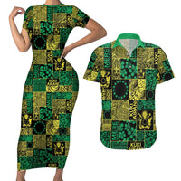 Cook Islands Mere Kiritimiti Couples Matching Short Sleeve Bodycon Dress and Hawaiian Shirt Pacific Patchwork Xmas Vibes - Polynesian Pride