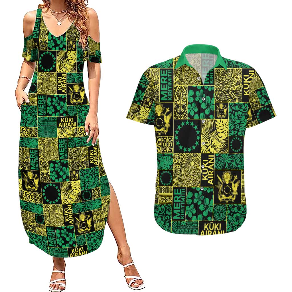 Cook Islands Mere Kiritimiti Couples Matching Summer Maxi Dress and Hawaiian Shirt Pacific Patchwork Xmas Vibes - Polynesian Pride