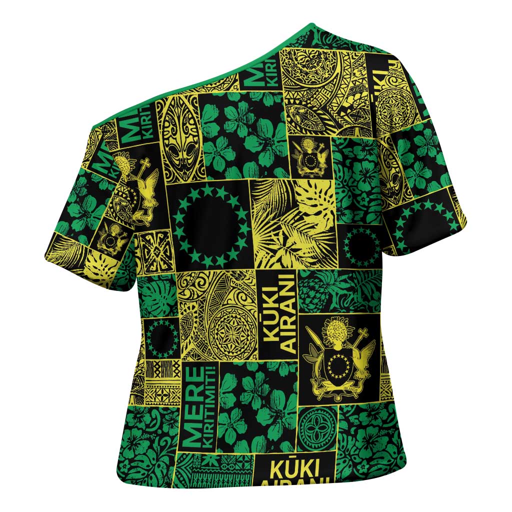 Cook Islands Mere Kiritimiti Cross Shoulder Shirt Pacific Patchwork Xmas Vibes - Polynesian Pride