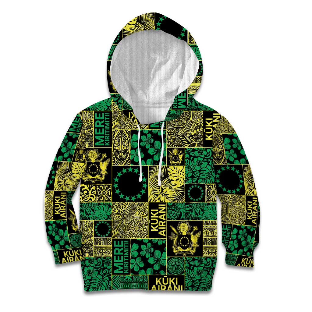 Cook Islands Mere Kiritimiti Kid Hoodie Pacific Patchwork Xmas Vibes - Polynesian Pride