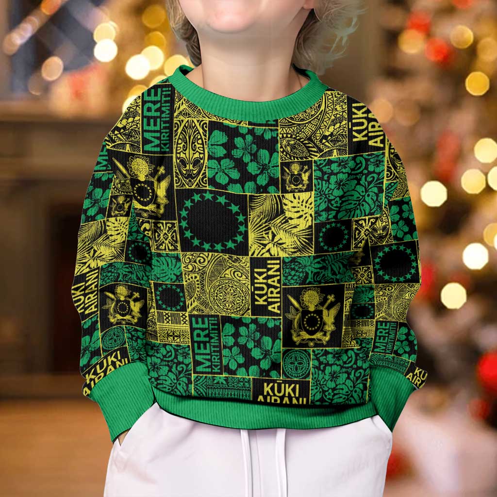 Cook Islands Mere Kiritimiti Kid Ugly Christmas Sweater Pacific Patchwork Xmas Vibes - Polynesian Pride