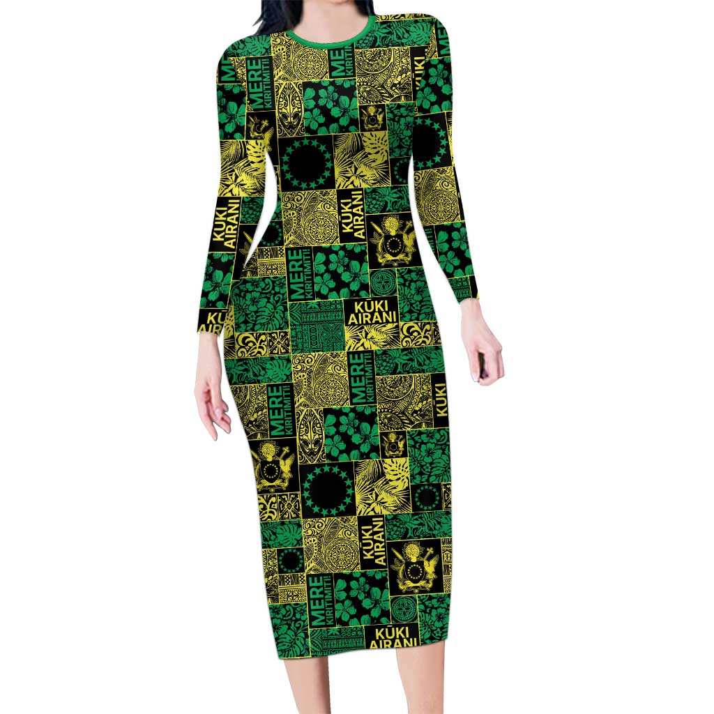 Cook Islands Mere Kiritimiti Long Sleeve Bodycon Dress Pacific Patchwork Xmas Vibes - Polynesian Pride
