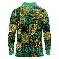 Cook Islands Mere Kiritimiti Long Sleeve Polo Shirt Pacific Patchwork Xmas Vibes - Polynesian Pride