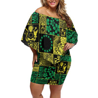 Cook Islands Mere Kiritimiti Off Shoulder Short Dress Pacific Patchwork Xmas Vibes - Polynesian Pride