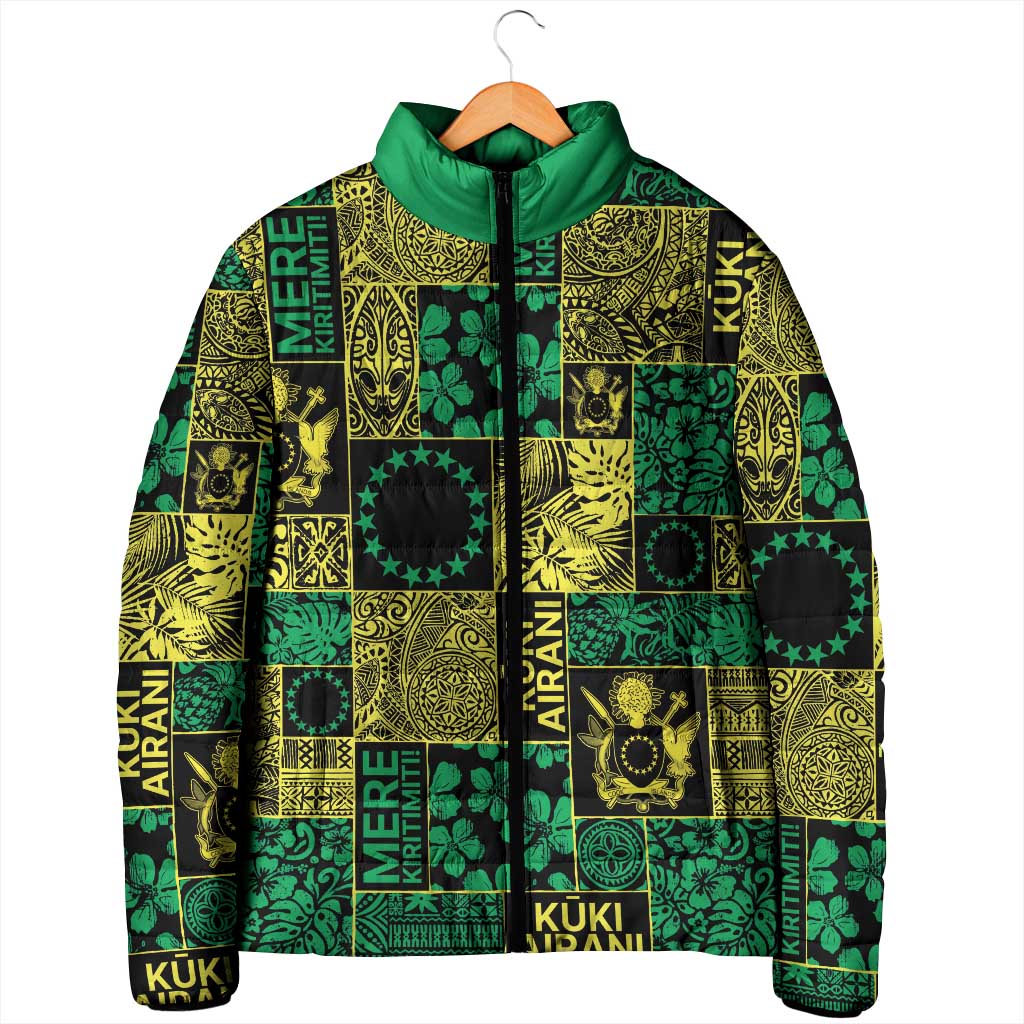 Cook Islands Mere Kiritimiti Padded Jacket Pacific Patchwork Xmas Vibes - Polynesian Pride