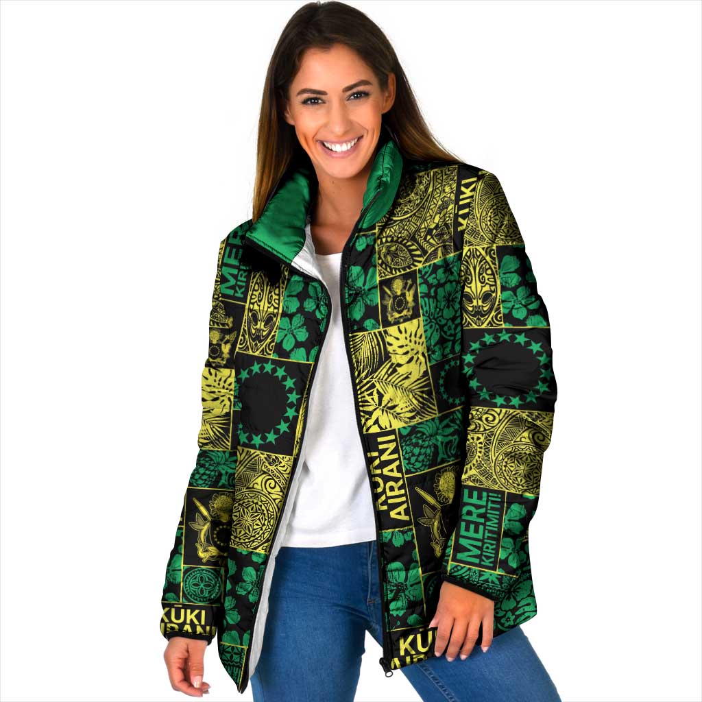 Cook Islands Mere Kiritimiti Padded Jacket Pacific Patchwork Xmas Vibes - Polynesian Pride