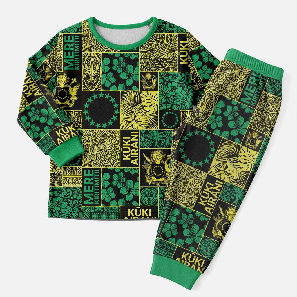 Cook Islands Mere Kiritimiti Christmas Pajama Set Pacific Patchwork Xmas Vibes - Polynesian Pride