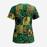 Cook Islands Mere Kiritimiti Scrub Top Pacific Patchwork Xmas Vibes - Polynesian Pride