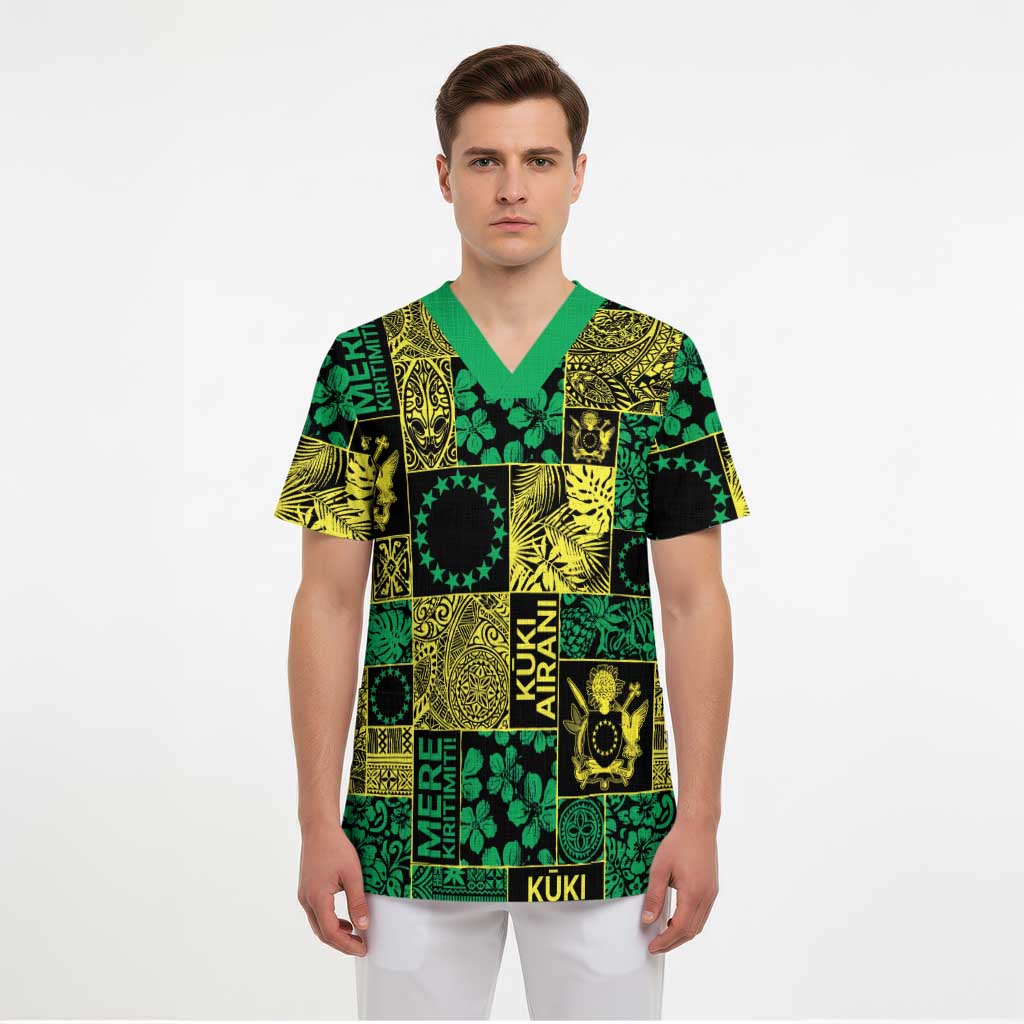 Cook Islands Mere Kiritimiti Scrub Top Pacific Patchwork Xmas Vibes - Polynesian Pride
