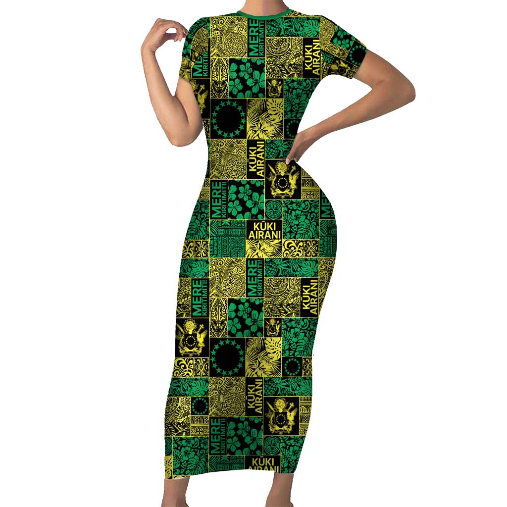 Cook Islands Mere Kiritimiti Short Sleeve Bodycon Dress Pacific Patchwork Xmas Vibes - Polynesian Pride