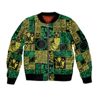 Cook Islands Mere Kiritimiti Sleeve Zip Bomber Jacket Pacific Patchwork Xmas Vibes - Polynesian Pride