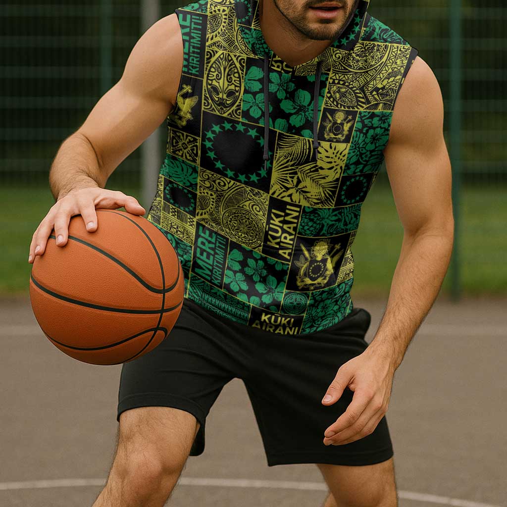 Cook Islands Mere Kiritimiti Sleeveless Hoodie Pacific Patchwork Xmas Vibes - Polynesian Pride