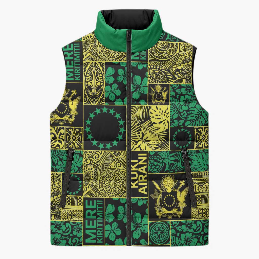 Cook Islands Mere Kiritimiti Sleeveless Puffer Jacket Pacific Patchwork Xmas Vibes - Polynesian Pride