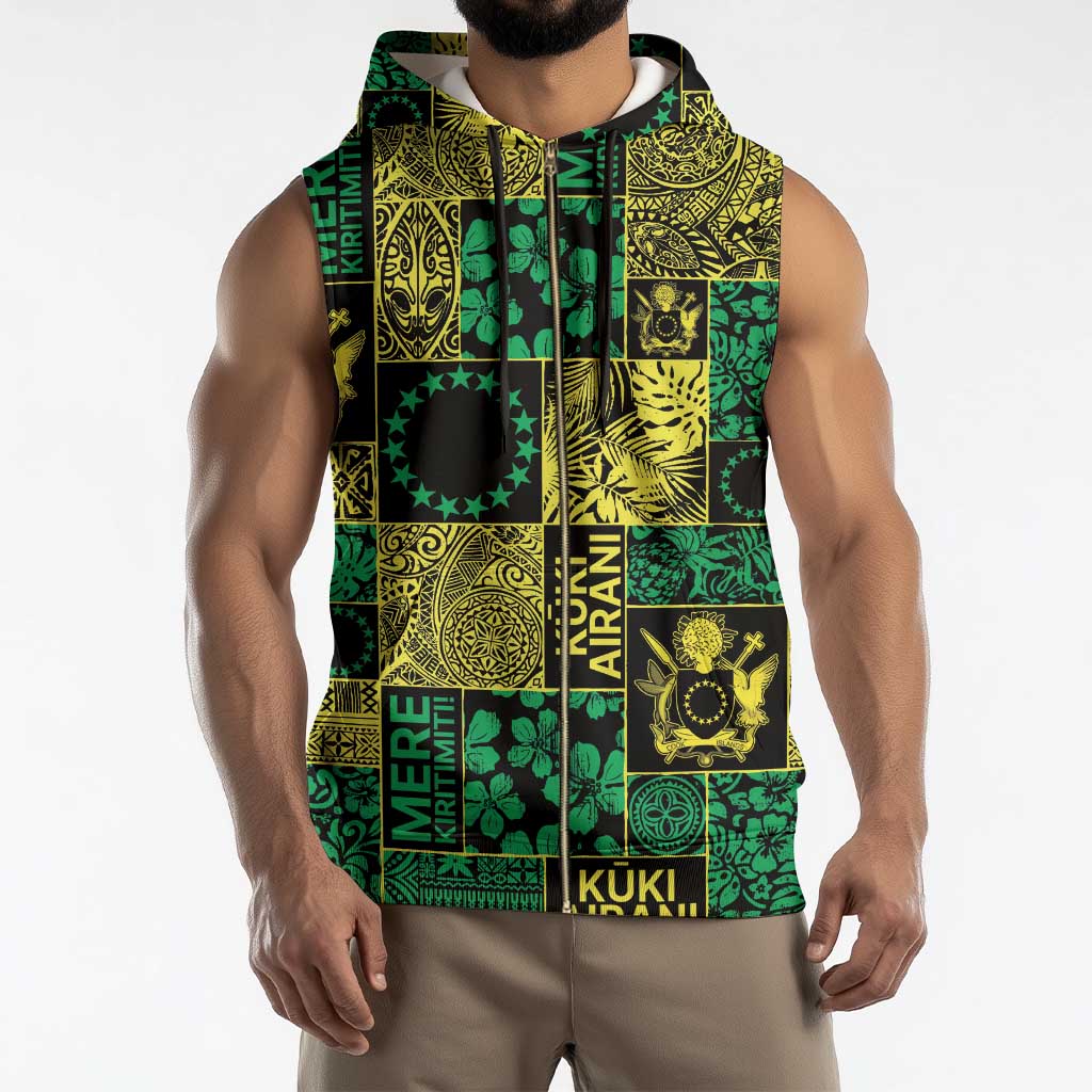 Cook Islands Mere Kiritimiti Sleeveless Zip Hoodie Pacific Patchwork Xmas Vibes - Polynesian Pride