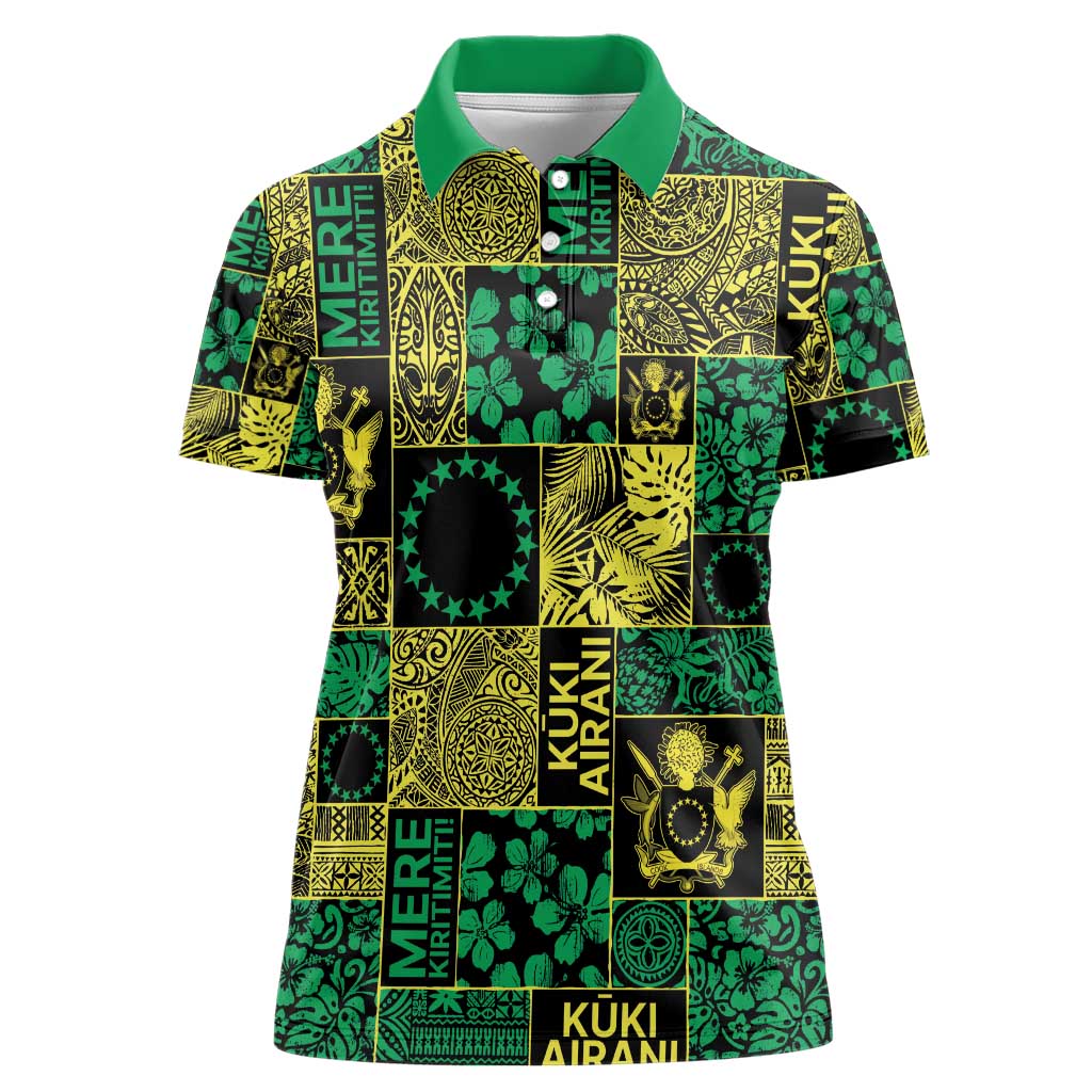 Cook Islands Mere Kiritimiti Women Polo Shirt Pacific Patchwork Xmas Vibes - Polynesian Pride