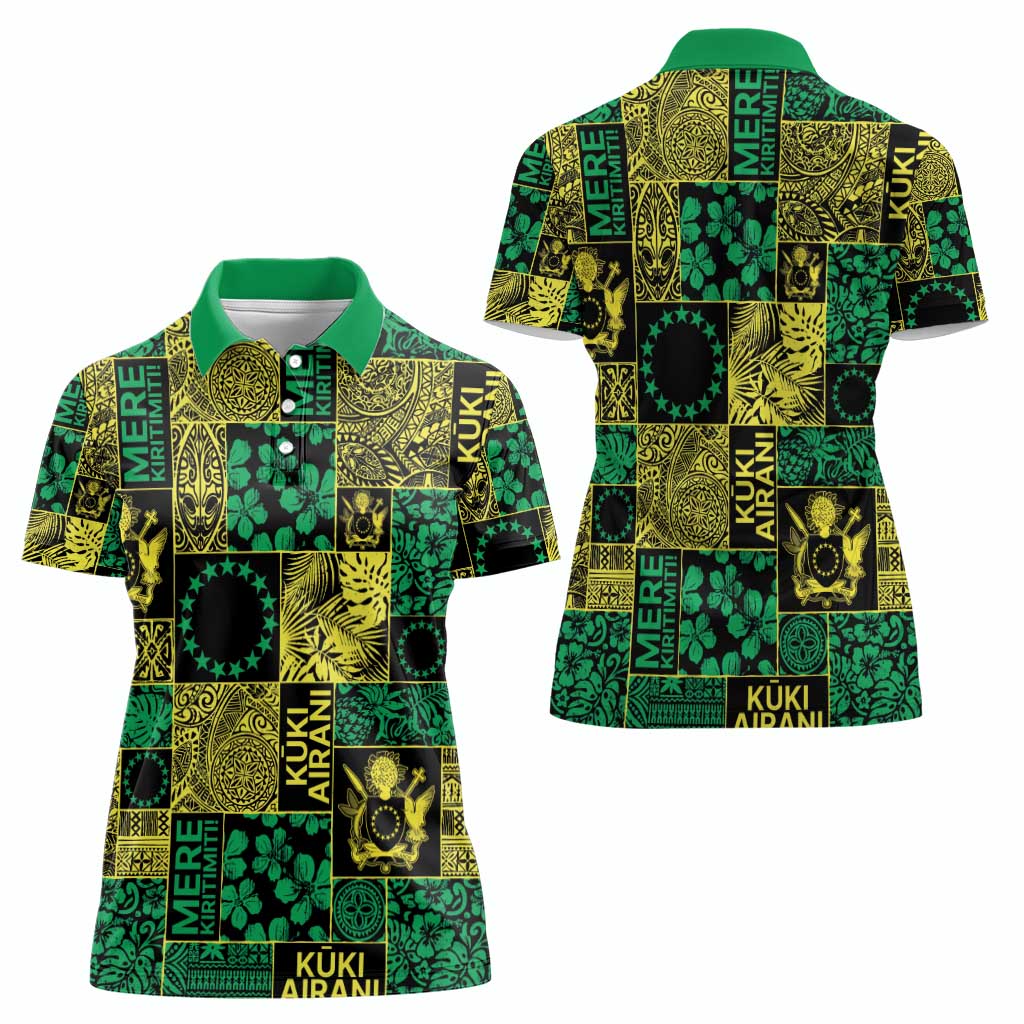 Cook Islands Mere Kiritimiti Women Polo Shirt Pacific Patchwork Xmas Vibes - Polynesian Pride