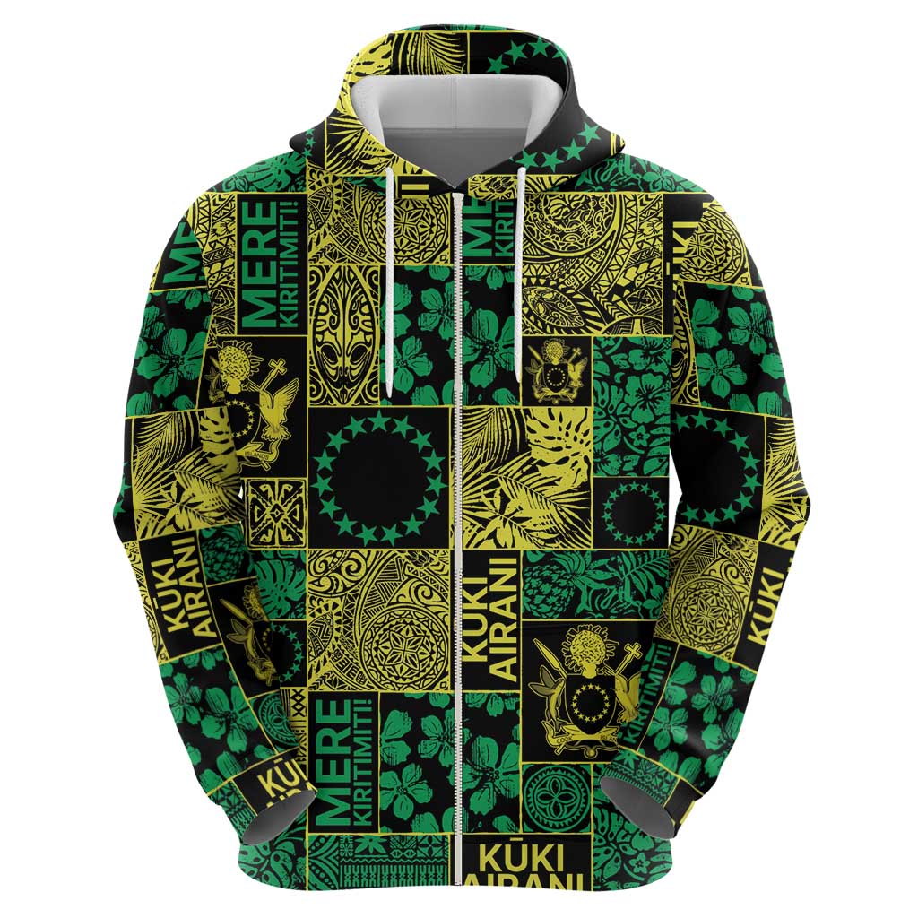 Cook Islands Mere Kiritimiti Zip Hoodie Pacific Patchwork Xmas Vibes - Polynesian Pride