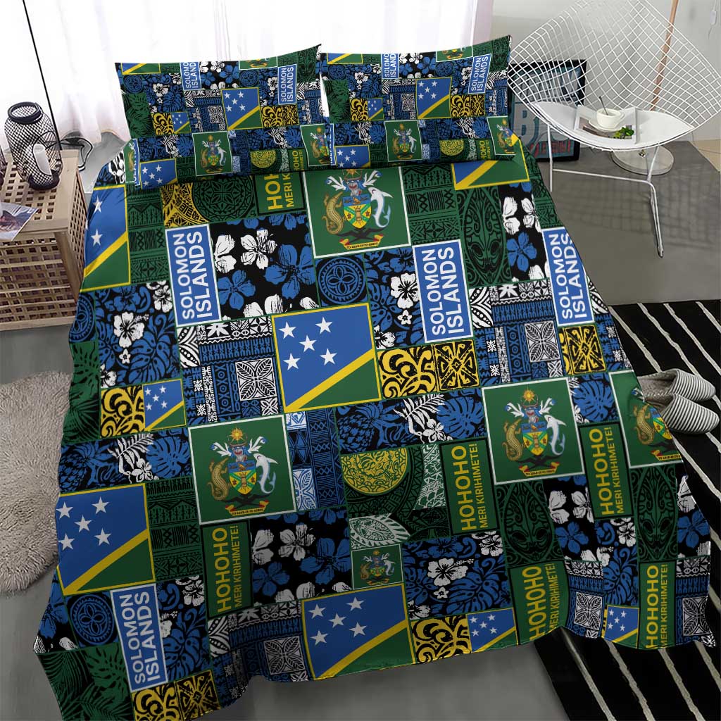 Solomon Islands Meri Kirihimete Bedding Set Pacific Patchwork Xmas Vibes - Polynesian Pride
