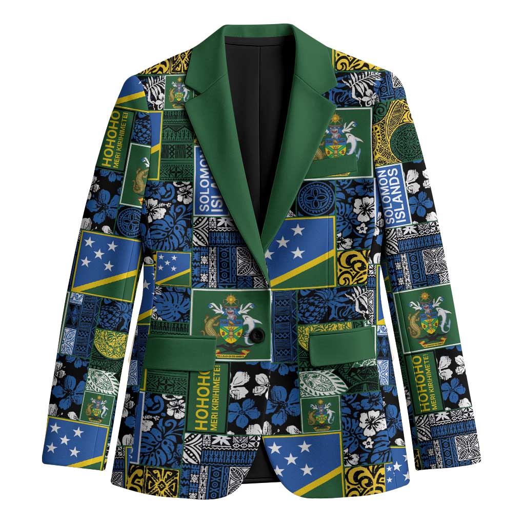 Solomon Islands Meri Kirihimete Blazer Pacific Patchwork Xmas Vibes - Polynesian Pride