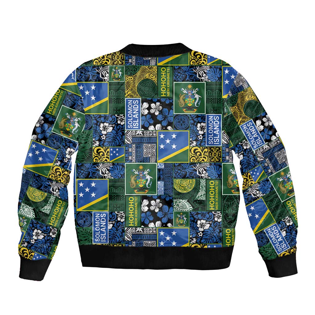 Solomon Islands Meri Kirihimete Bomber Jacket Pacific Patchwork Xmas Vibes - Polynesian Pride