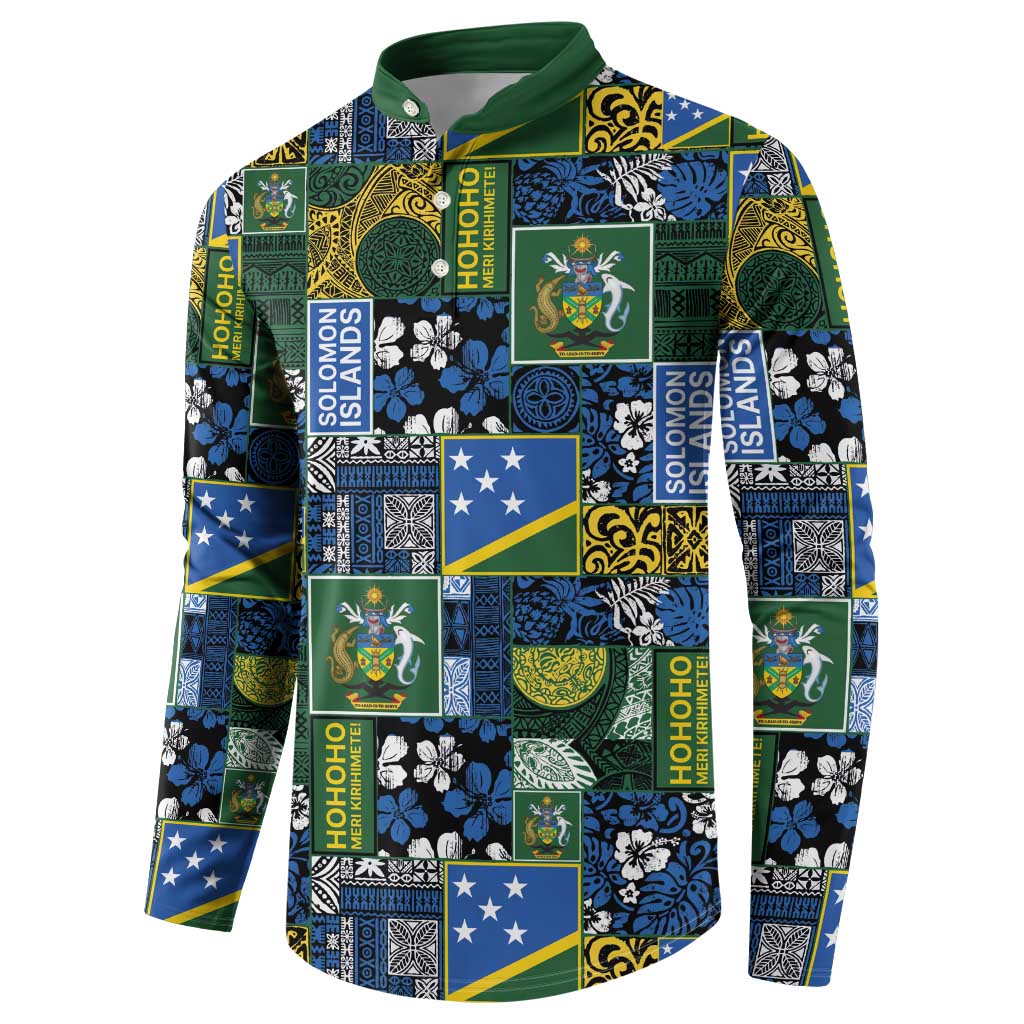 Solomon Islands Meri Kirihimete Button Sweatshirt Pacific Patchwork Xmas Vibes - Polynesian Pride