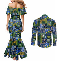 Solomon Islands Meri Kirihimete Couples Matching Mermaid Dress and Long Sleeve Button Shirt Pacific Patchwork Xmas Vibes - Polynesian Pride
