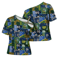Solomon Islands Meri Kirihimete Cross Shoulder Shirt Pacific Patchwork Xmas Vibes - Polynesian Pride