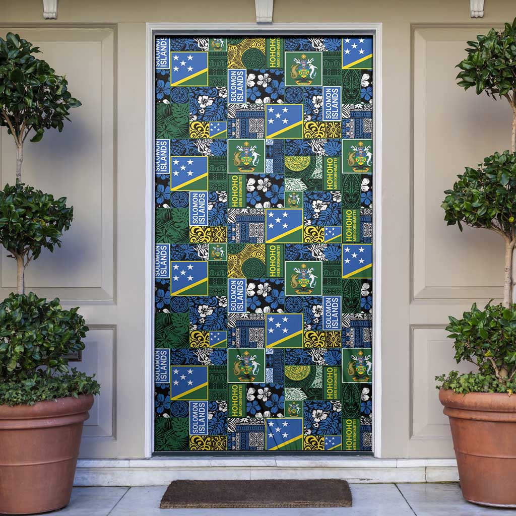 Solomon Islands Meri Kirihimete Door Cover Pacific Patchwork Xmas Vibes - Polynesian Pride