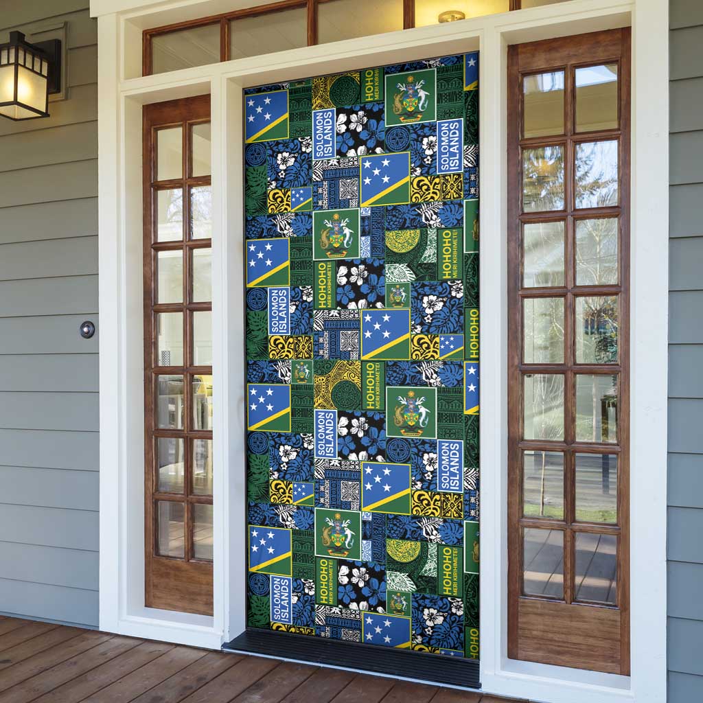 Solomon Islands Meri Kirihimete Door Cover Pacific Patchwork Xmas Vibes - Polynesian Pride