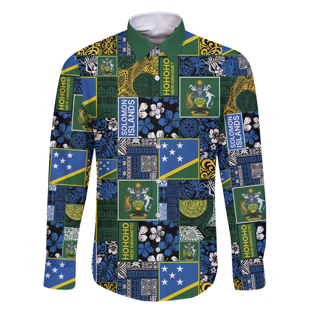 Solomon Islands Meri Kirihimete Family Matching Off Shoulder Maxi Dress and Hawaiian Shirt Pacific Patchwork Xmas Vibes - Polynesian Pride