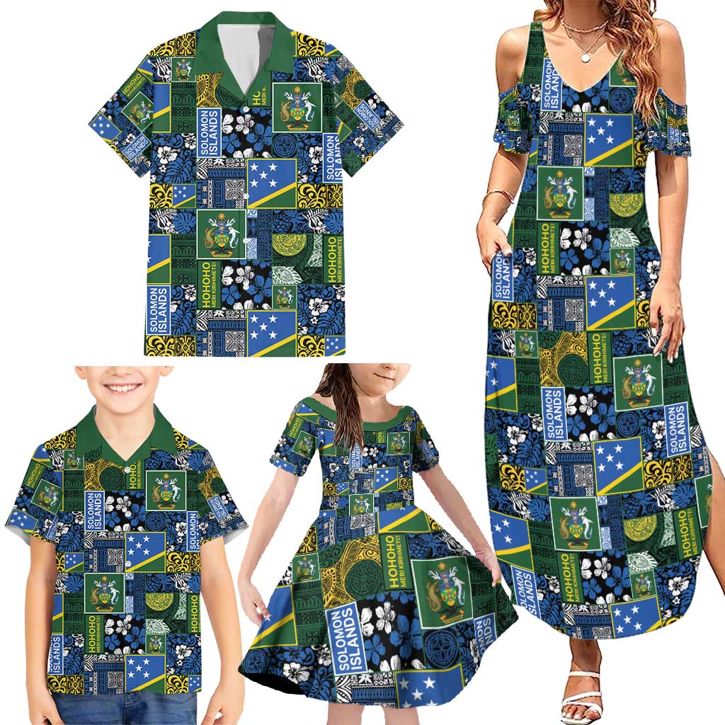 Solomon Islands Meri Kirihimete Family Matching Summer Maxi Dress and Hawaiian Shirt Pacific Patchwork Xmas Vibes - Polynesian Pride