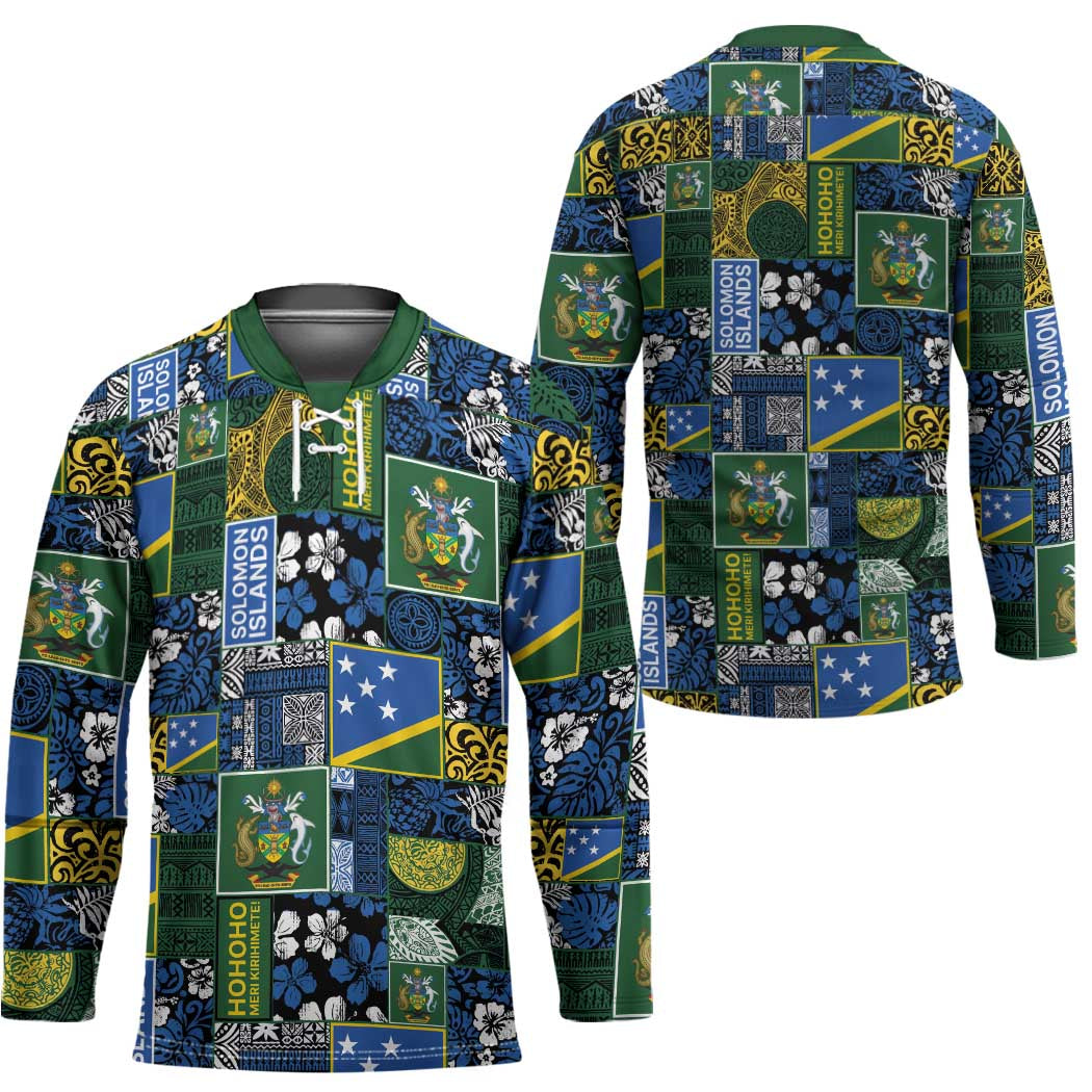 Solomon Islands Meri Kirihimete Hockey Jersey Pacific Patchwork Xmas Vibes - Polynesian Pride