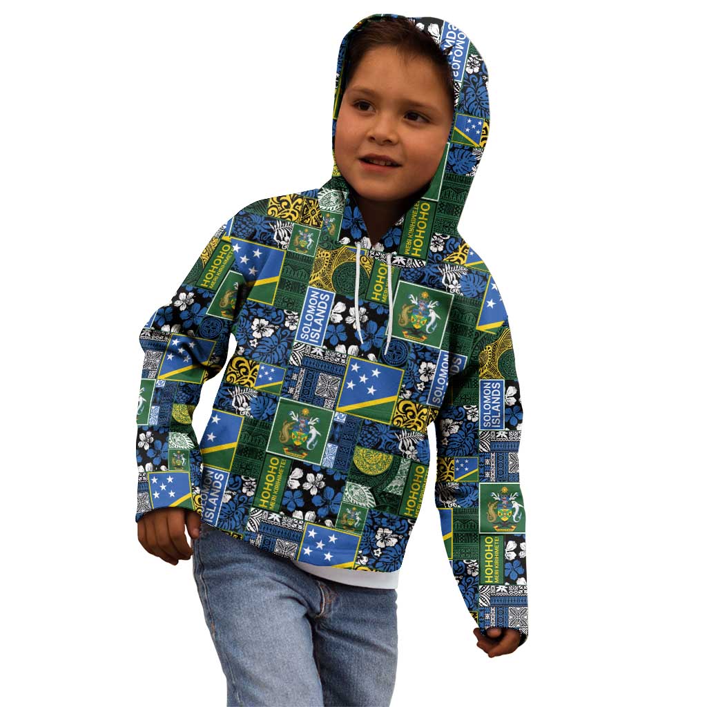 Solomon Islands Meri Kirihimete Kid Hoodie Pacific Patchwork Xmas Vibes - Polynesian Pride