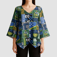 Solomon Islands Meri Kirihimete Kimono Sleeve Blouse Pacific Patchwork Xmas Vibes - Polynesian Pride