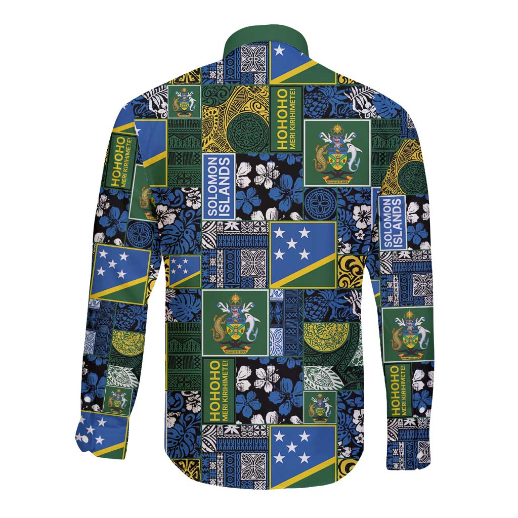 Solomon Islands Meri Kirihimete Long Sleeve Button Shirt Pacific Patchwork Xmas Vibes - Polynesian Pride