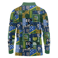 Solomon Islands Meri Kirihimete Long Sleeve Polo Shirt Pacific Patchwork Xmas Vibes - Polynesian Pride