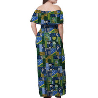 Solomon Islands Meri Kirihimete Off Shoulder Maxi Dress Pacific Patchwork Xmas Vibes - Polynesian Pride