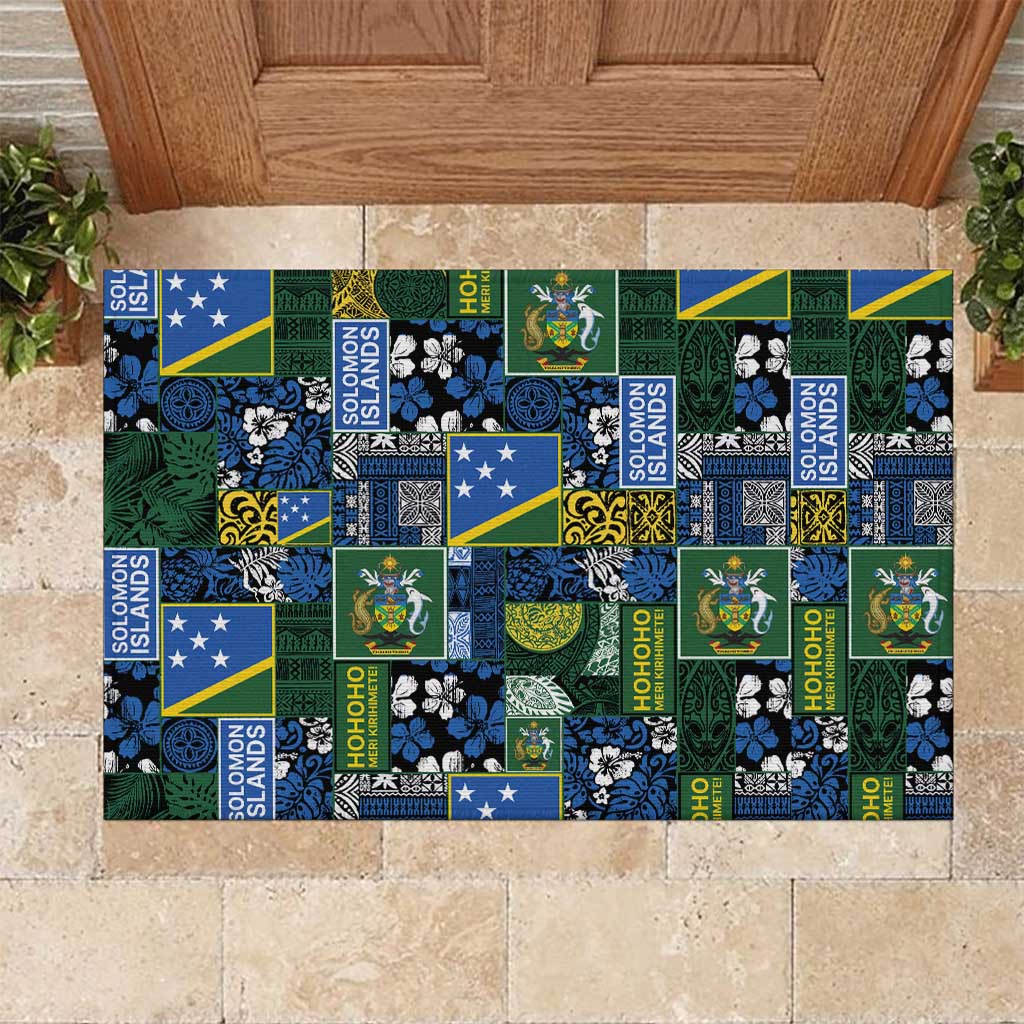 Solomon Islands Meri Kirihimete Rubber Doormat Pacific Patchwork Xmas Vibes - Polynesian Pride