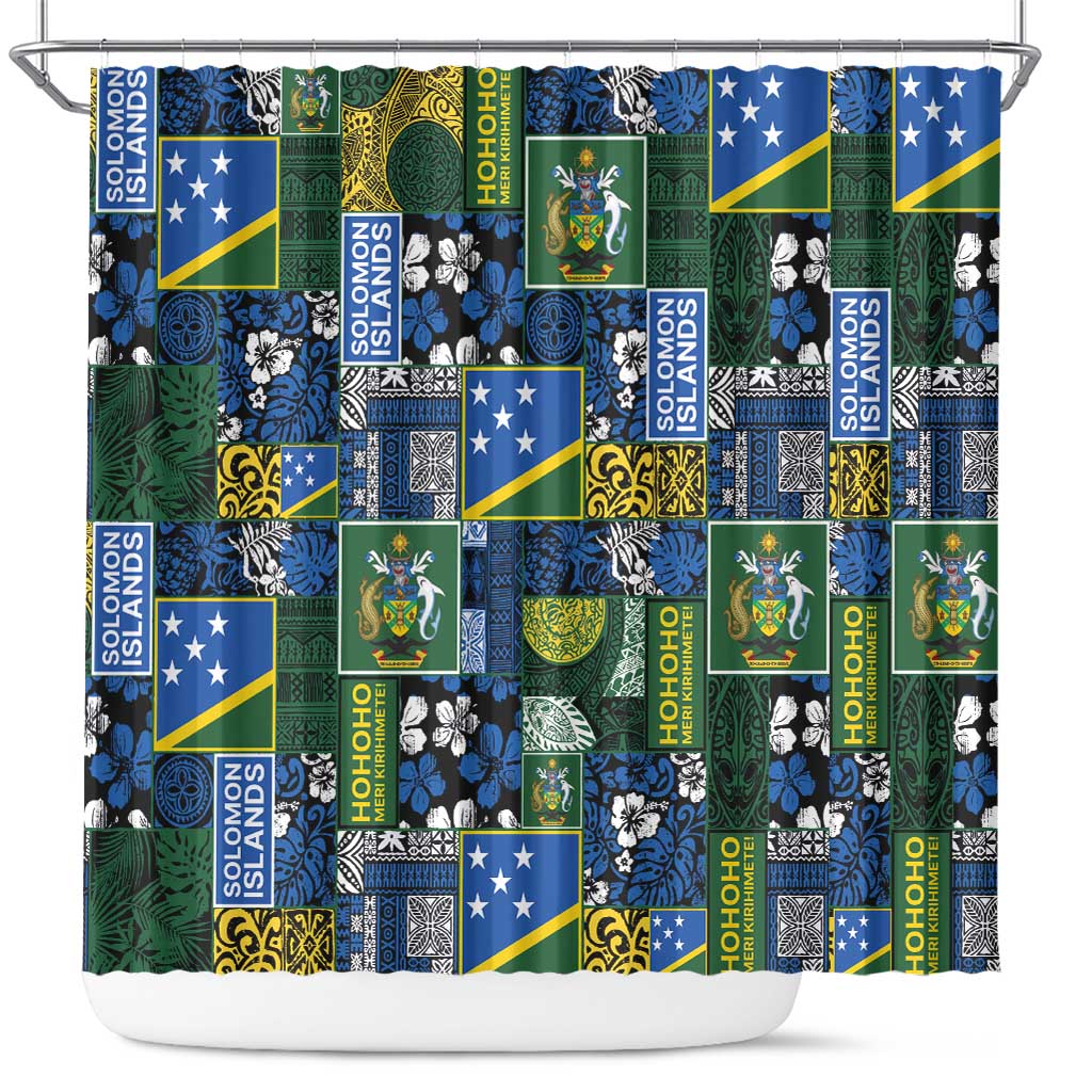 Solomon Islands Meri Kirihimete Shower Curtain Pacific Patchwork Xmas Vibes - Polynesian Pride