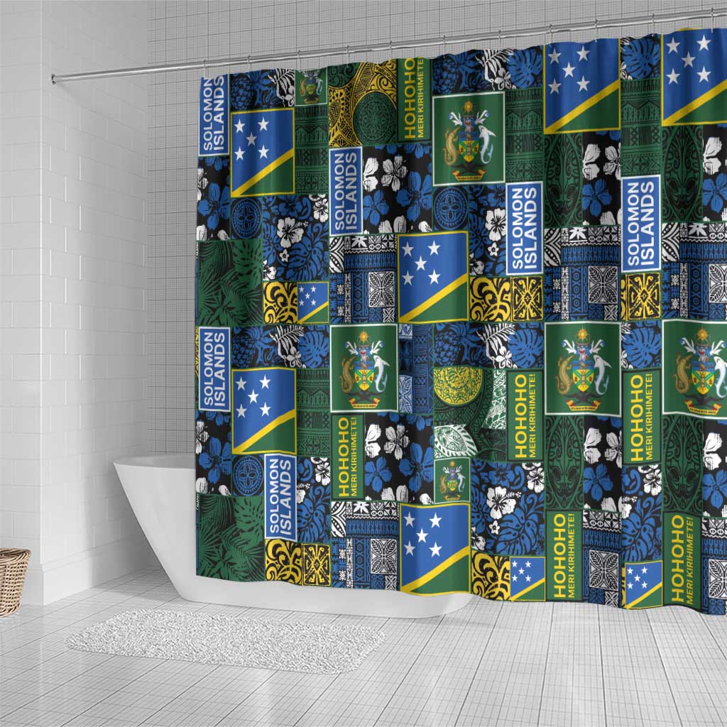 Solomon Islands Meri Kirihimete Shower Curtain Pacific Patchwork Xmas Vibes - Polynesian Pride