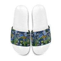 Solomon Islands Meri Kirihimete Slide Sandals Pacific Patchwork Xmas Vibes - Polynesian Pride