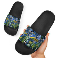 Solomon Islands Meri Kirihimete Slide Sandals Pacific Patchwork Xmas Vibes - Polynesian Pride