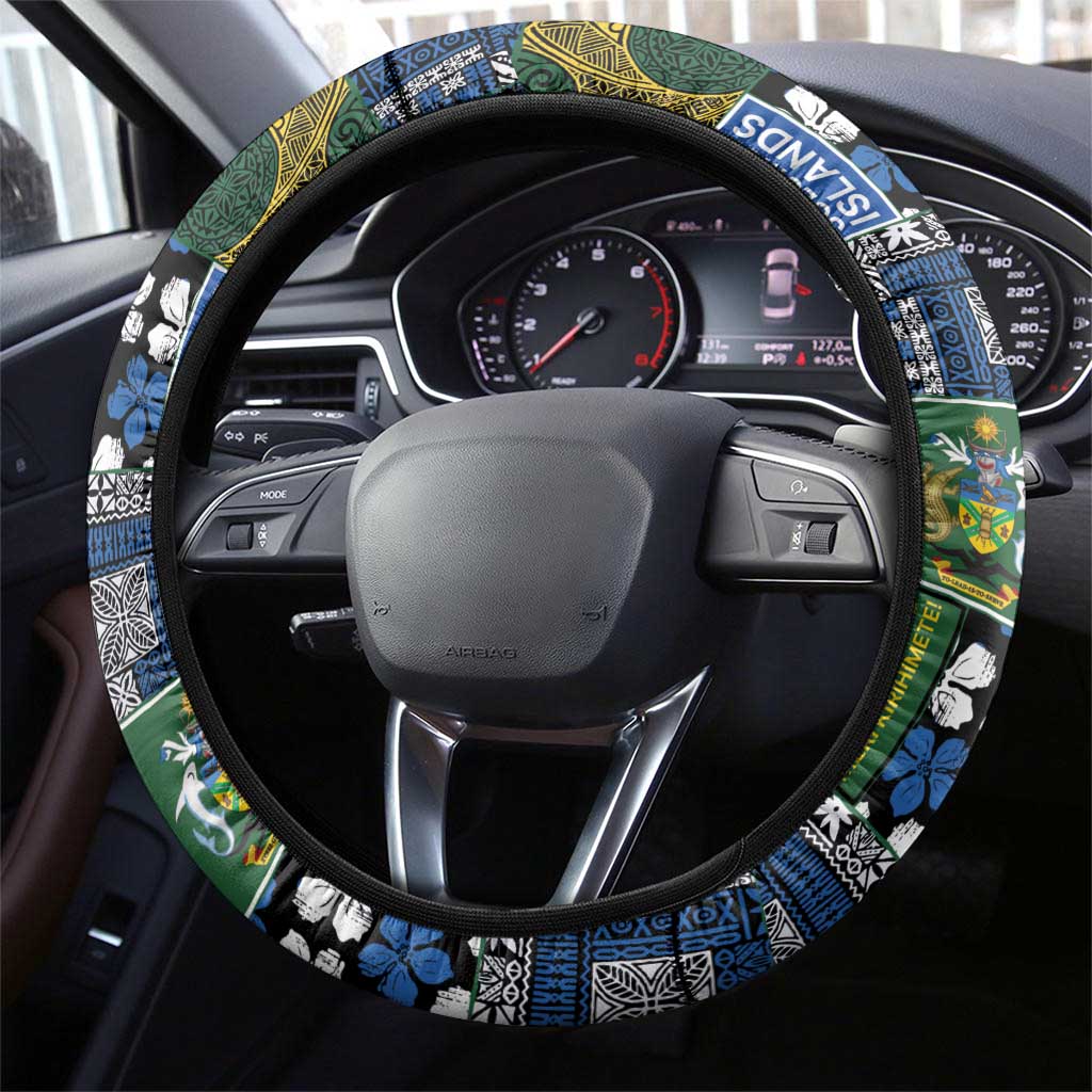 Solomon Islands Meri Kirihimete Steering Wheel Cover Pacific Patchwork Xmas Vibes - Polynesian Pride
