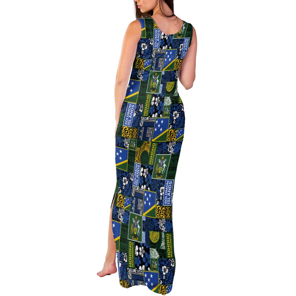 Solomon Islands Meri Kirihimete Tank Maxi Dress Pacific Patchwork Xmas Vibes - Polynesian Pride