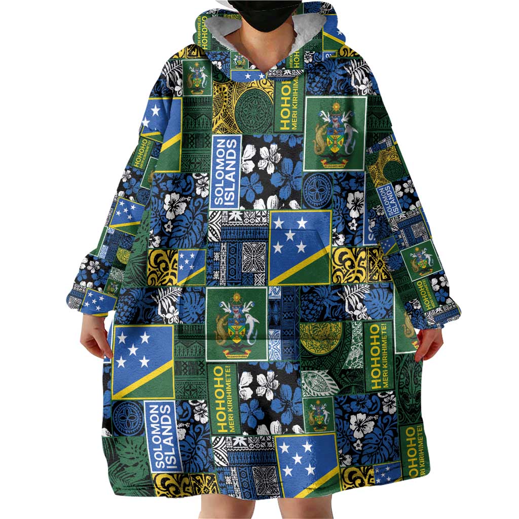 Solomon Islands Meri Kirihimete Wearable Blanket Hoodie Pacific Patchwork Xmas Vibes - Polynesian Pride
