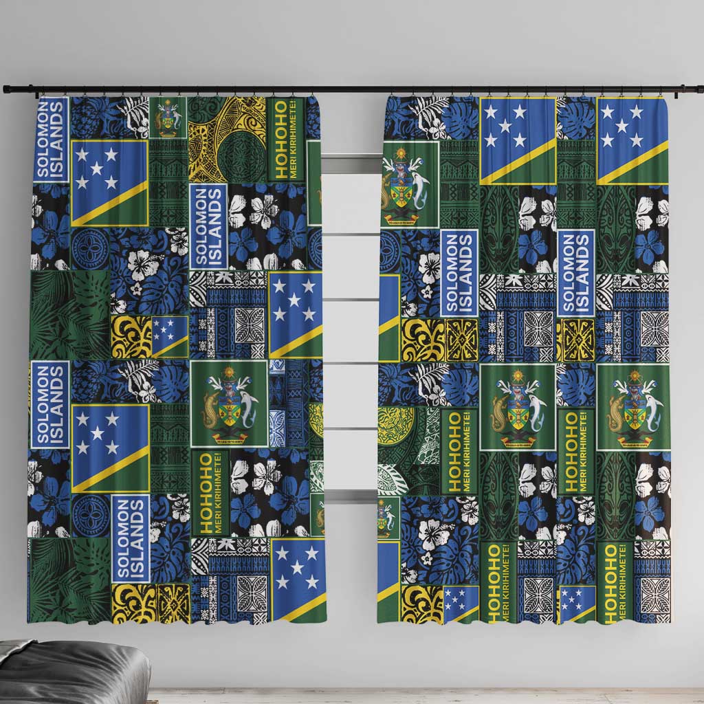 Solomon Islands Meri Kirihimete Window Curtain Pacific Patchwork Xmas Vibes - Polynesian Pride
