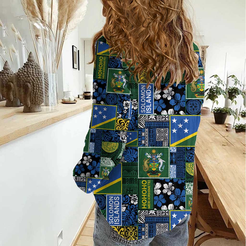 Solomon Islands Meri Kirihimete Women Casual Shirt Pacific Patchwork Xmas Vibes - Polynesian Pride