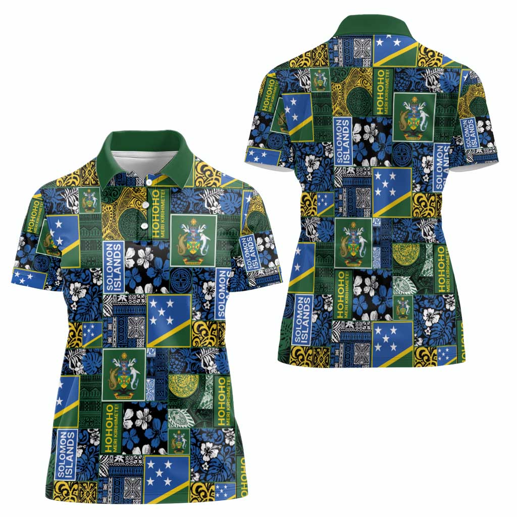 Solomon Islands Meri Kirihimete Women Polo Shirt Pacific Patchwork Xmas Vibes - Polynesian Pride