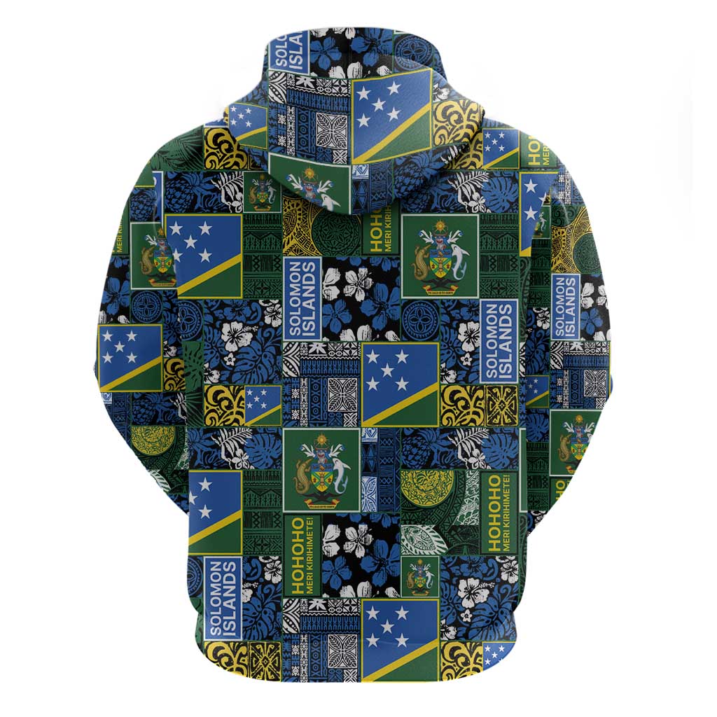 Solomon Islands Meri Kirihimete Zip Hoodie Pacific Patchwork Xmas Vibes - Polynesian Pride