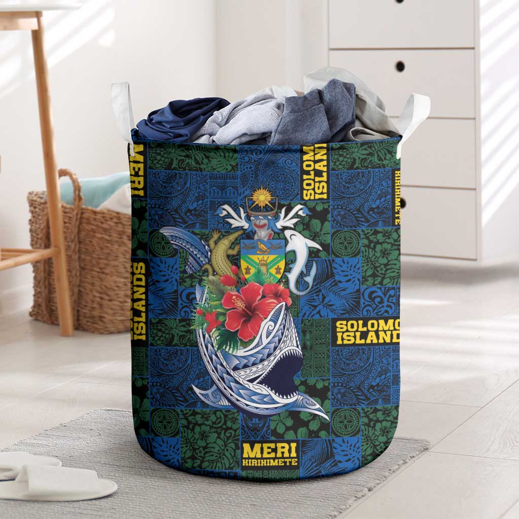 Solomon Islands Meri Kirihimete Laundry Basket Funny Santa Riding Shark - Polynesian Pride
